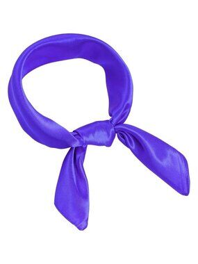 Women Purple Chiffon Square Ribbon Neck Scarf Satin Handkerchief For Halloween